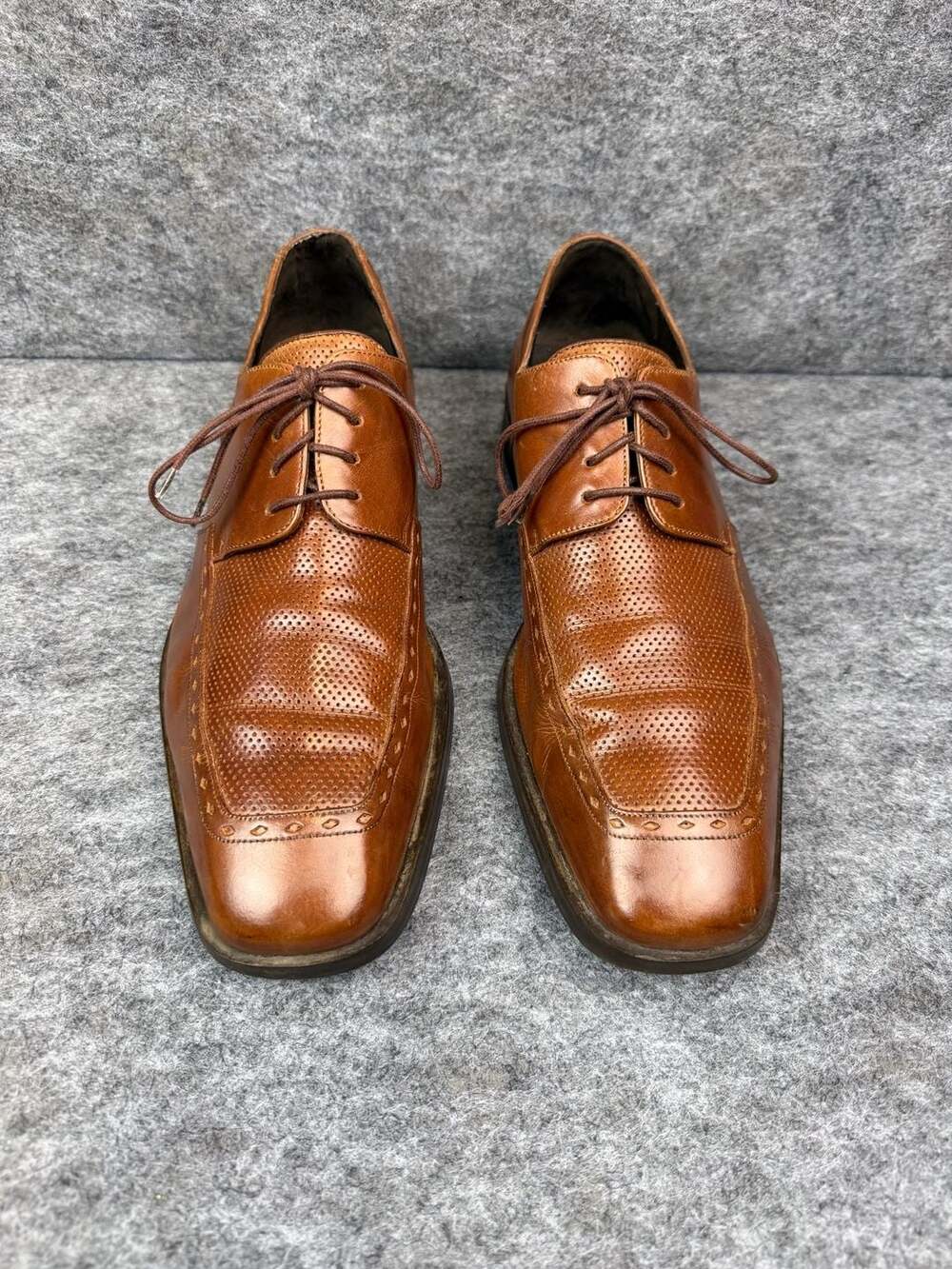 Mezlan Cognac Leather Apron Toe Lace-Up Dress Shoes Sz 10.5M